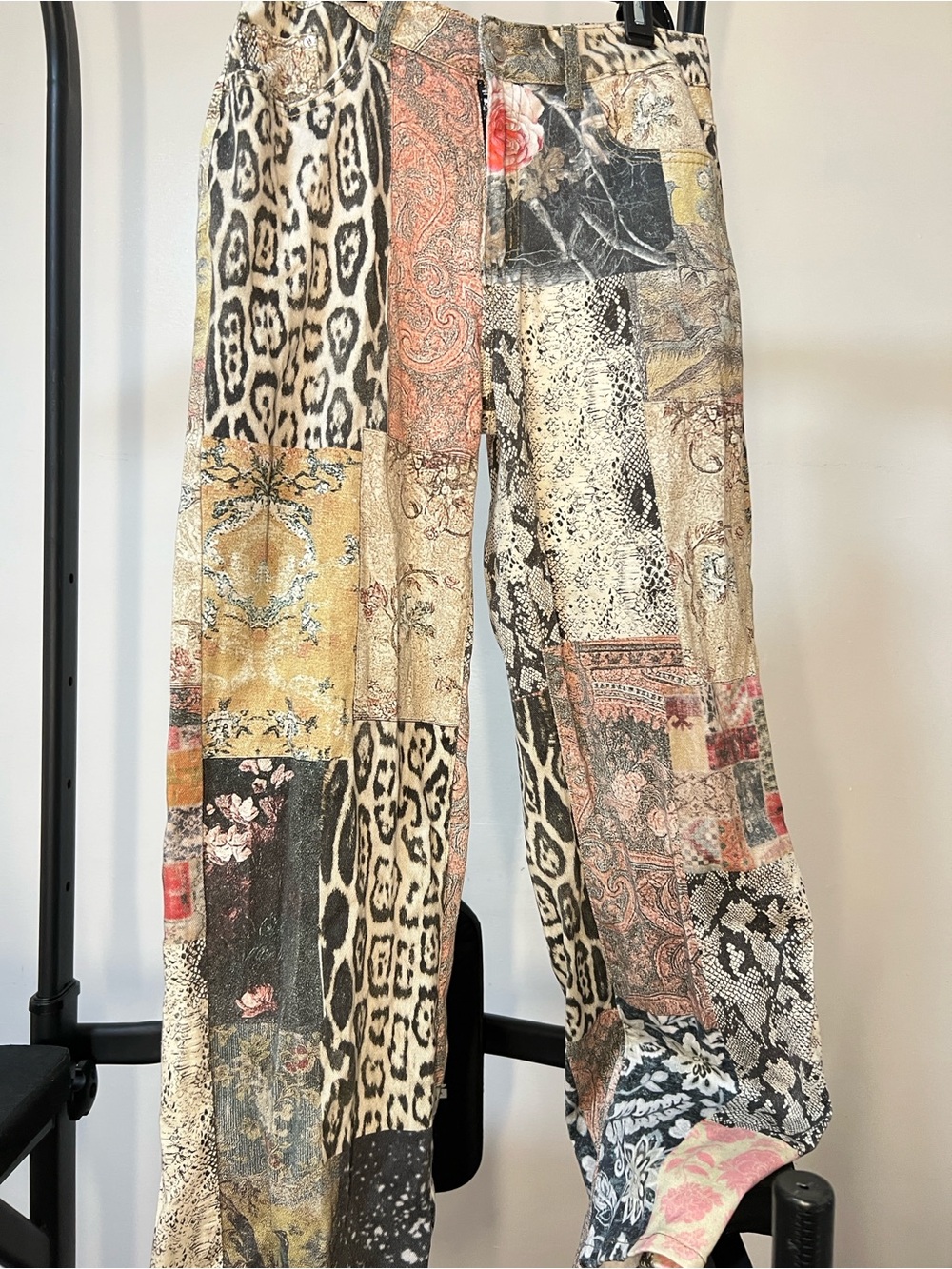 Patchwork Animal Print Wide-Leg Pants - Multicolor